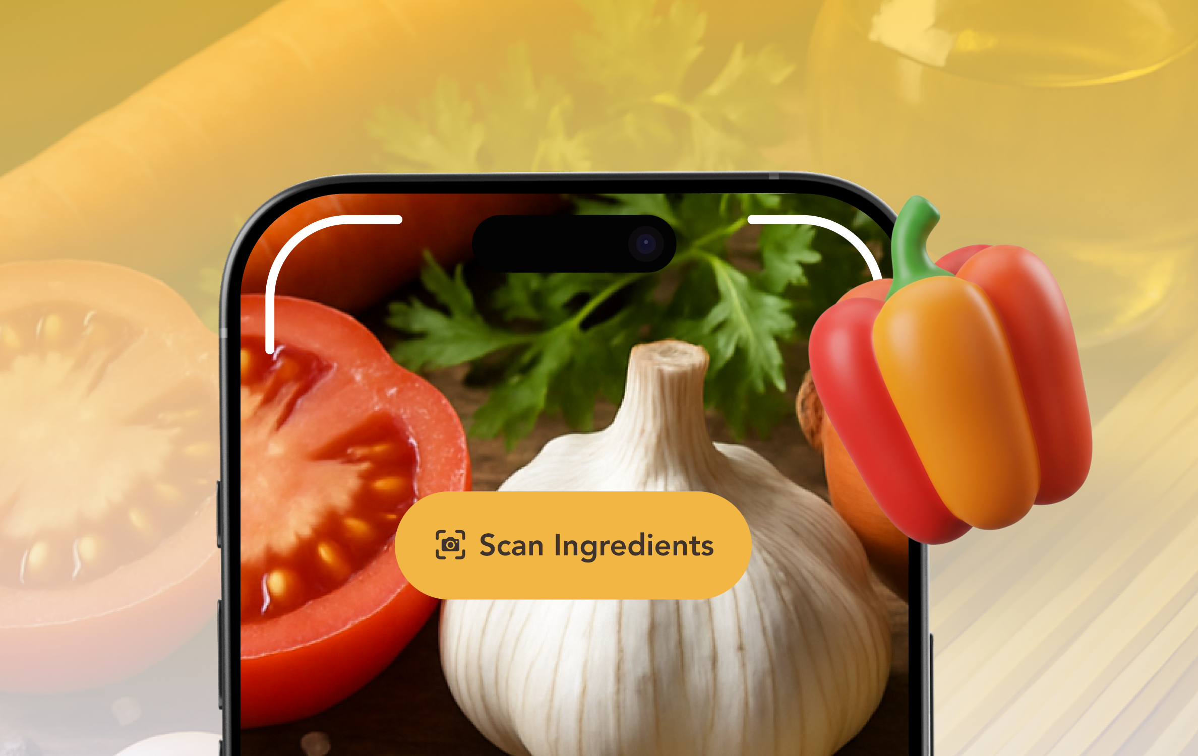 Suphra scan screen: camera on ingredients with Scan Ingredients action.
